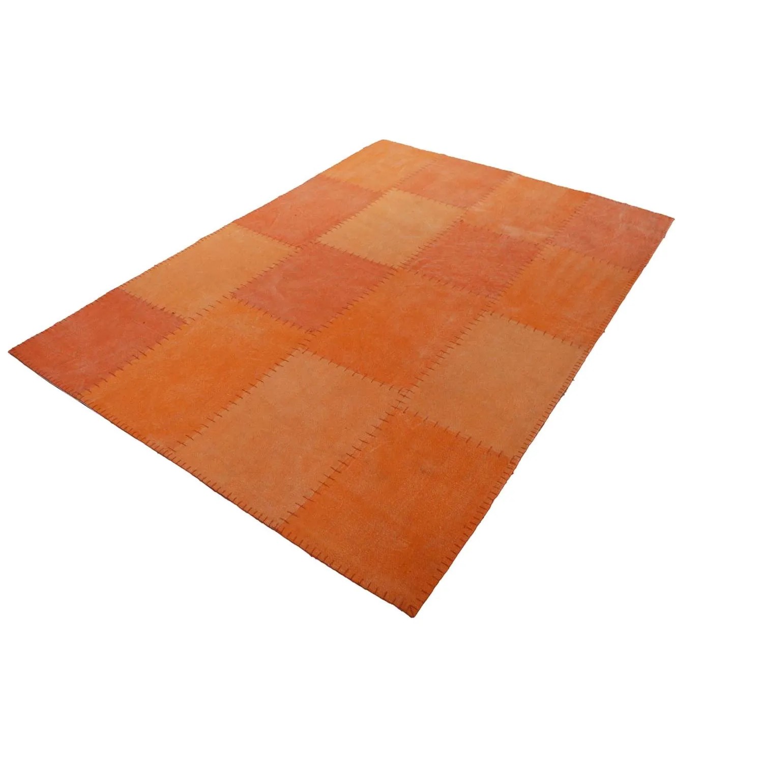 Handgefertigter, bunter Kurzflor Teppich im Patchwork Retro Design, 160x230 cm.