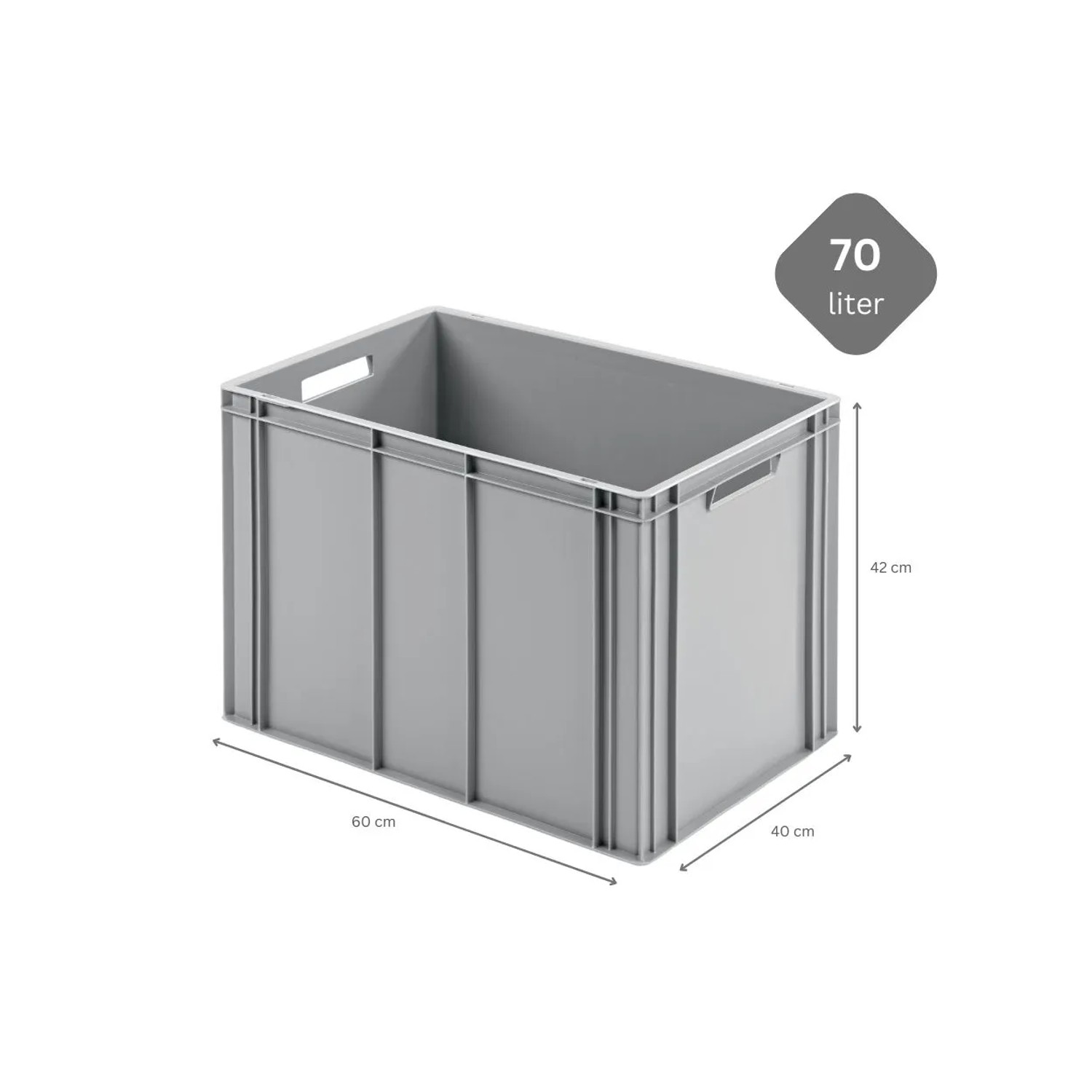 Graue PROREGAL Eurobox 70 Liter mit Deckel, 42x40x60cm, ideal zur Aufbewahrung und Transport.