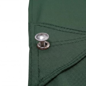 Dunkelgrüner Polyester Ersatz-Sonnenschirmbezug 3x3m mit silberner Befestigungsschraube und Nahtdetail.