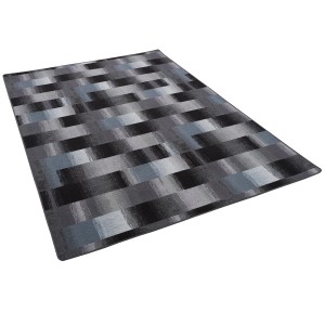 Snapstyle Velour Teppich Mystic Karo blau/grau, 160x160cm. Kurzflorteppich mit modernem Karomuster.