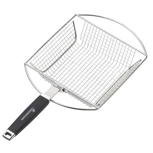 Landmann Gemüsekorb aus Edelstahl mit abnehmbarem Griff für Grillutensilien.