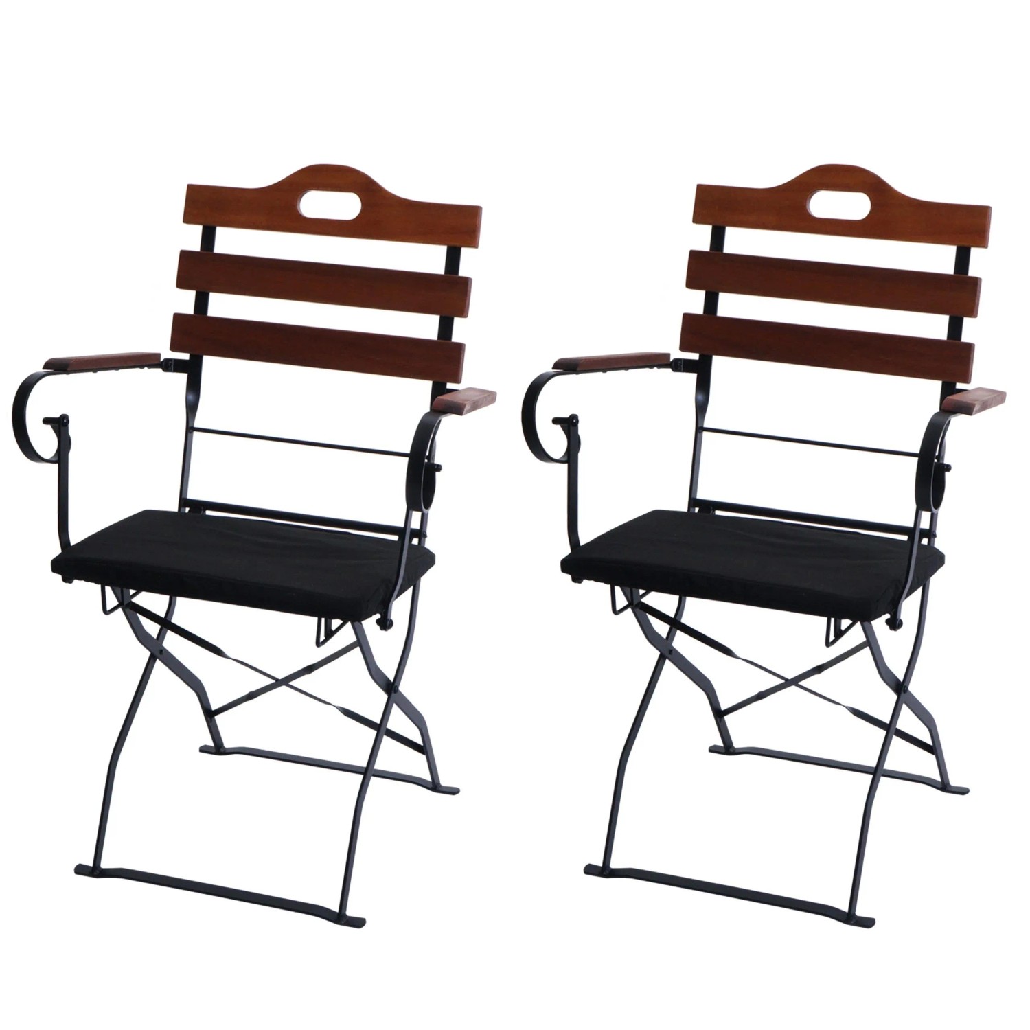 MCW 2er-Set Biergartenstuhl J40 Gastronomie-Qualität Braun Polster Schwarz