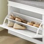 SoBuy Schuhbank FSR64-W mit zwei Schuhkippen, weiß, mit Schuhen.