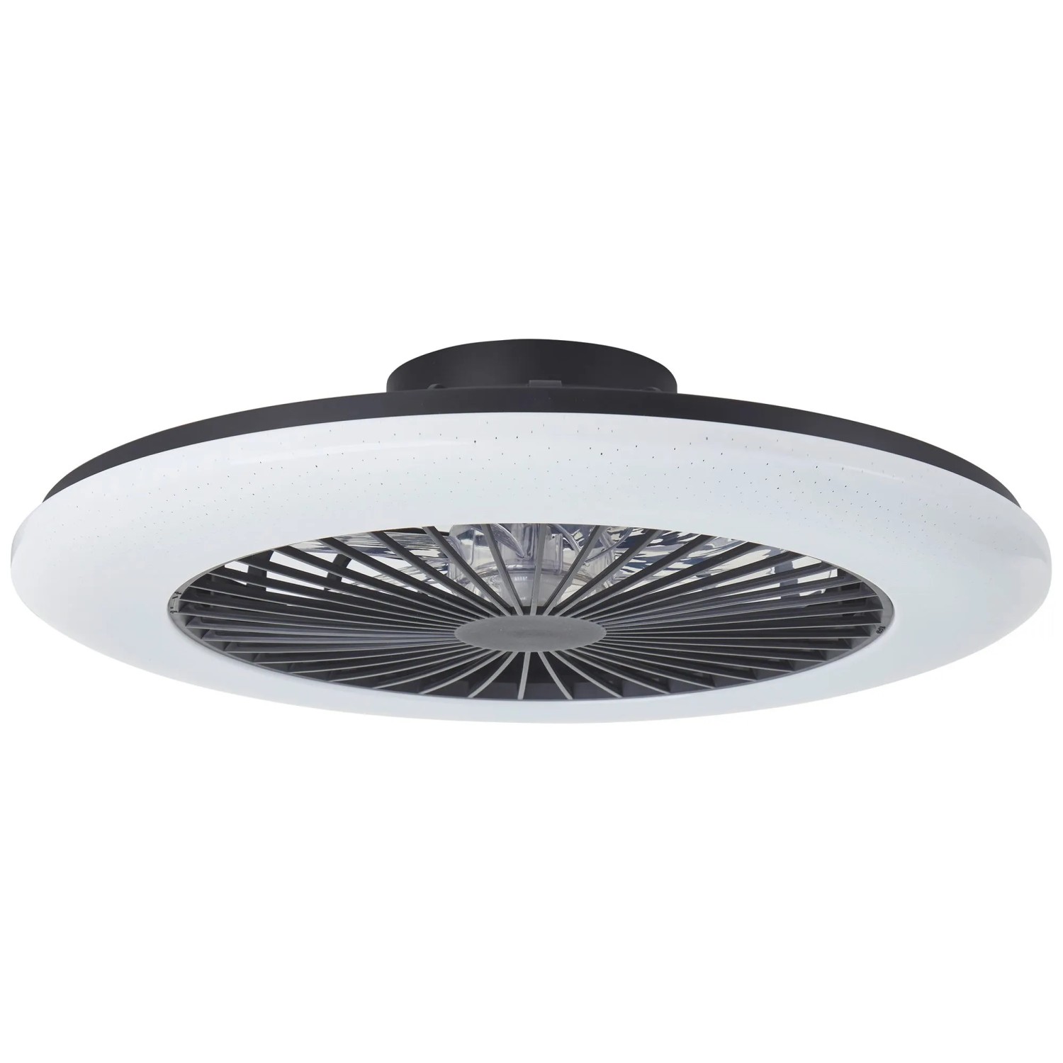 Schwarze LED-Deckenleuchte Salerno mit Ventilator, Ø 57,7 cm.