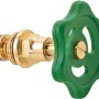 Schrägsitzventil 21 mm (G 1/2) aus Messing mit grünem Handrad zur Durchflussregulierung.