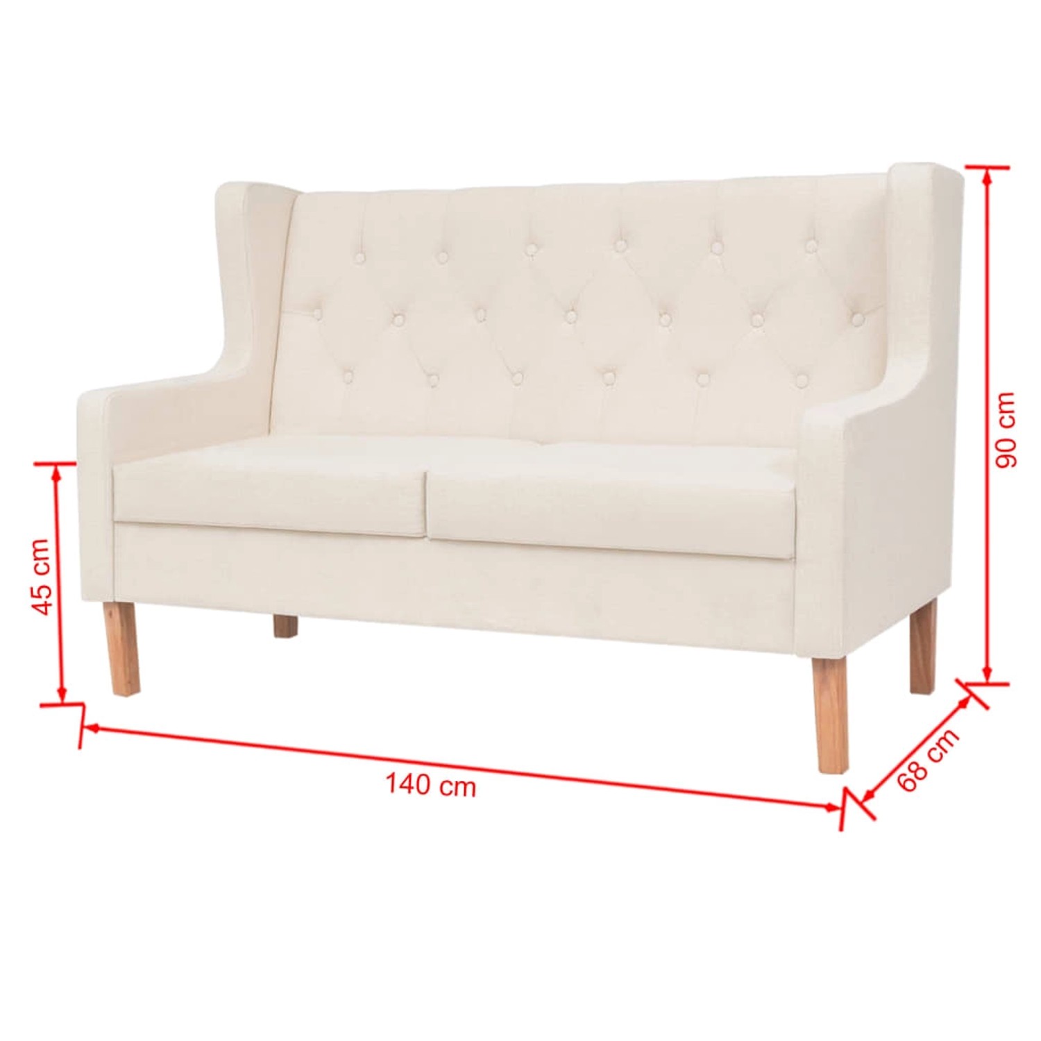 2-teiliges Sofa-Set in Cremeweiß: Sessel und 2-Sitzer-Sofa mit Holzbeinen und Knopfleiste.