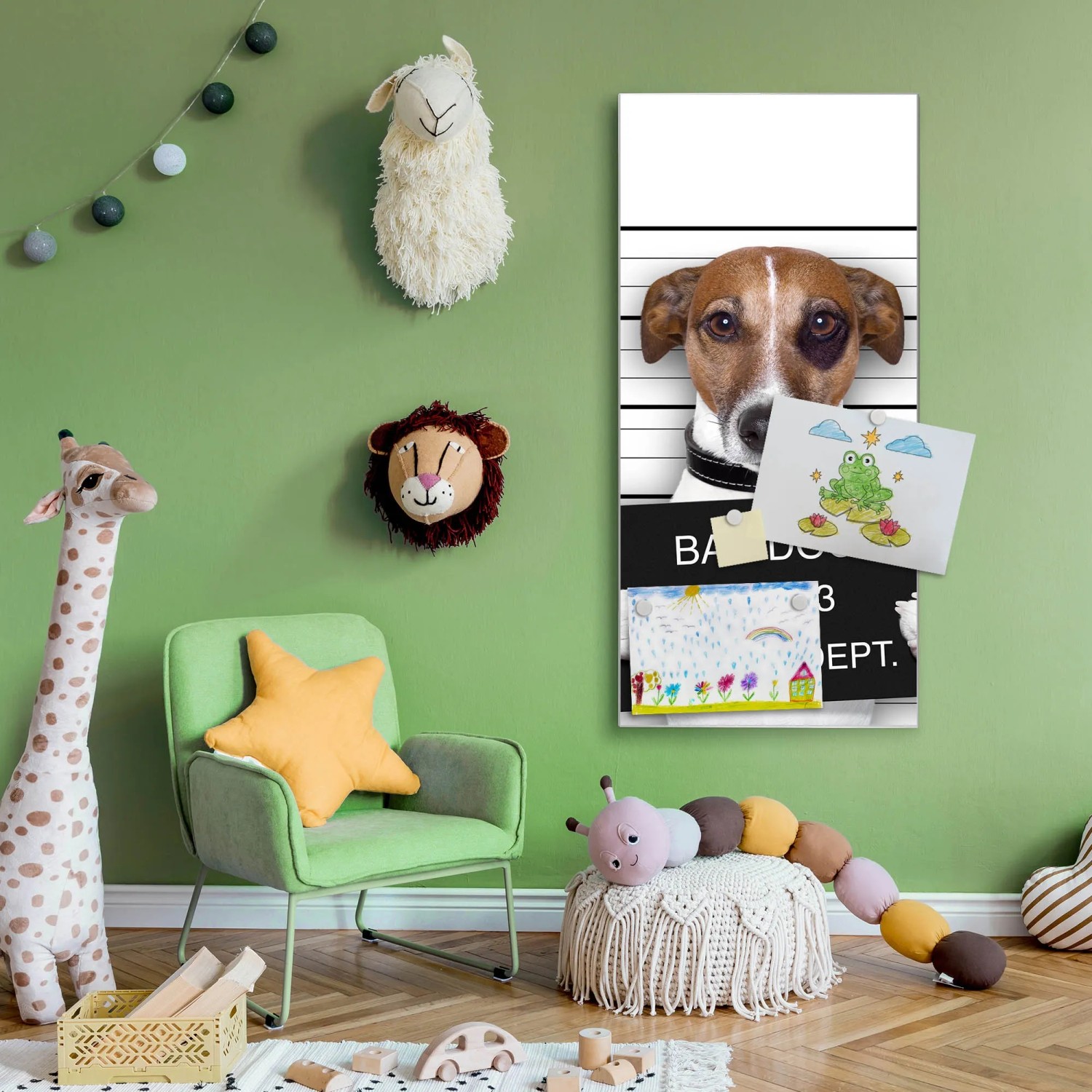 Banjado Magnettafel 37x78cm mit Hund Motiv als Wanddeko im Kinderzimmer.