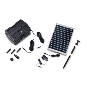 Pontec PondoRell 1500 UVC Solar Unterwasserfilter mit Solarpanel, Pumpe und Düsen für Teichbeleuchtung.