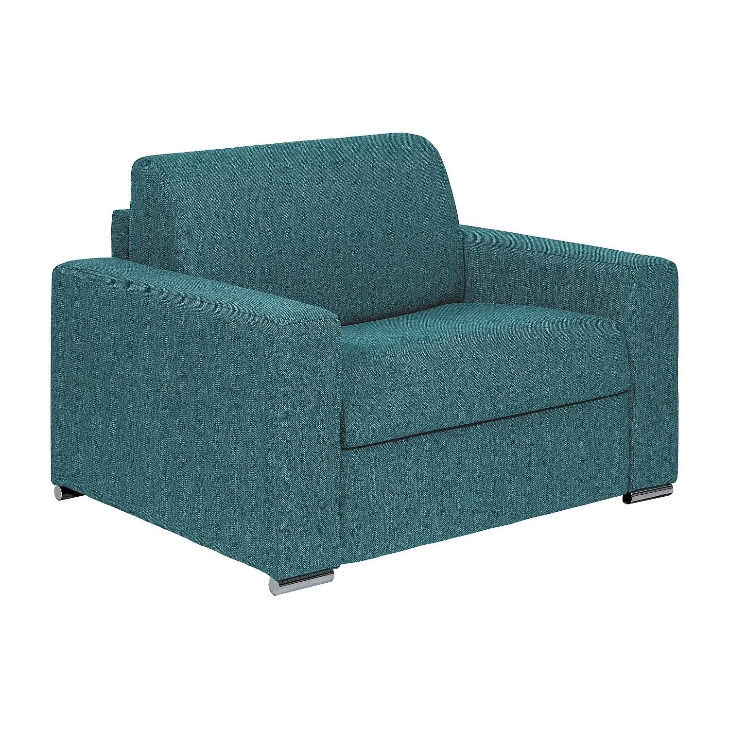 Blauer Schlafsessel Calito aus meliertem Stoff, kompakt, mit Schlaffunktion. Ideal als Relaxsessel.