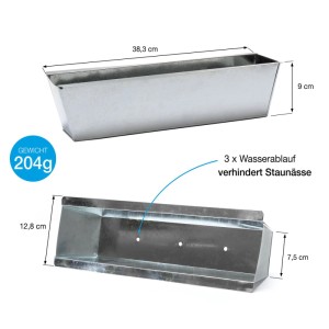 BigDean 6er Set Zink Paletten Blumenkästen Einsatz 38cm Groß Silber aus Metall Verzinkt Zinkkasten Pflanzkasten Balkonkasten Blumentopf
