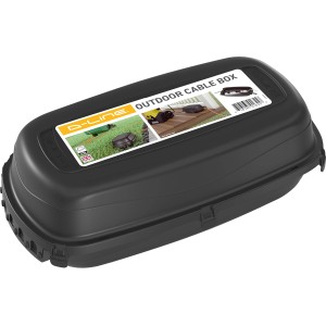 Schwarze D-Line Wetterschutzbox zur sicheren Aufbewahrung von Kabeln im Außenbereich.
