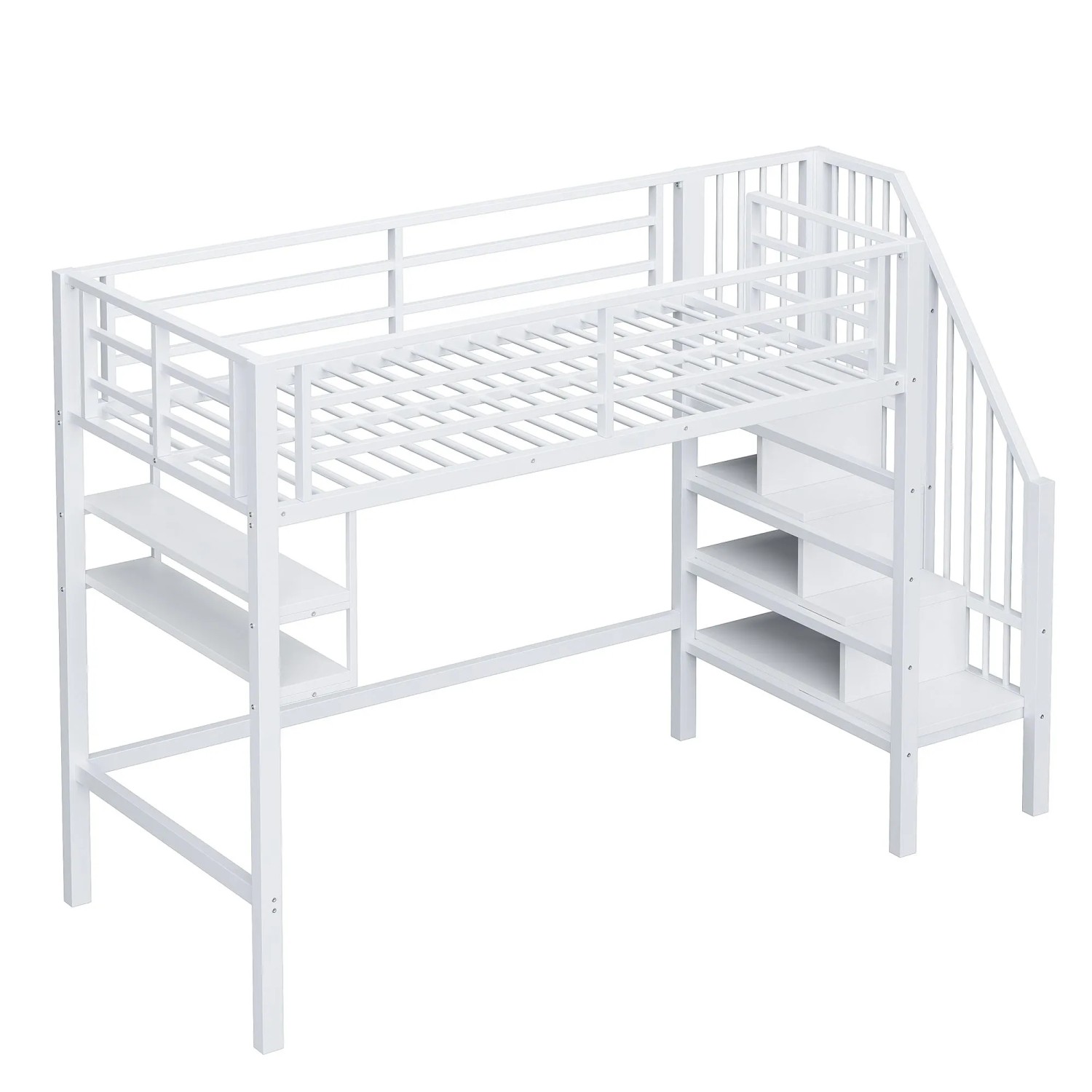 okwish Hochbett 90x200cm mit Stauraumleiter Kinderzimmer Weiß ohne Matratze
