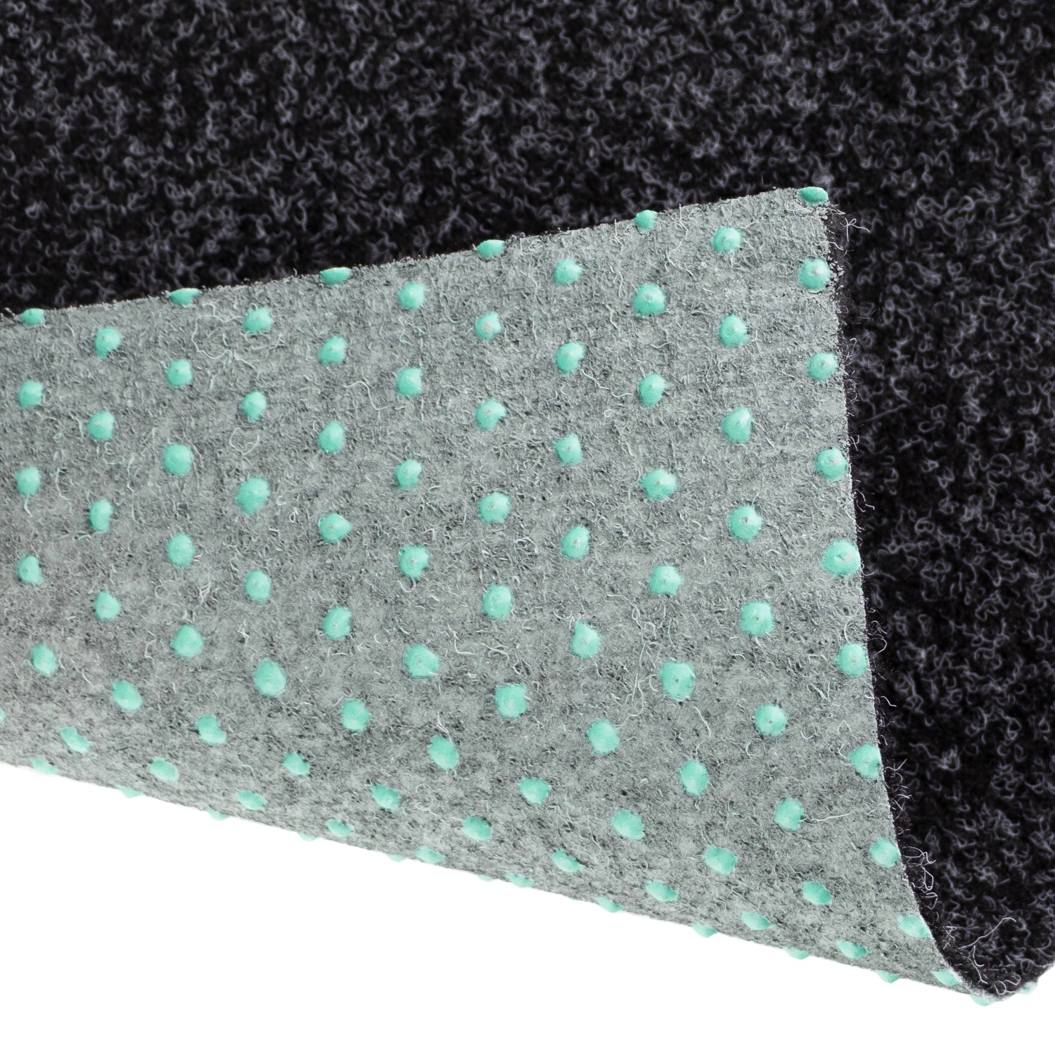 Primaflor Rasenteppich Park Anthrazit, Detailansicht der Rückseite mit Drainage-Noppen.