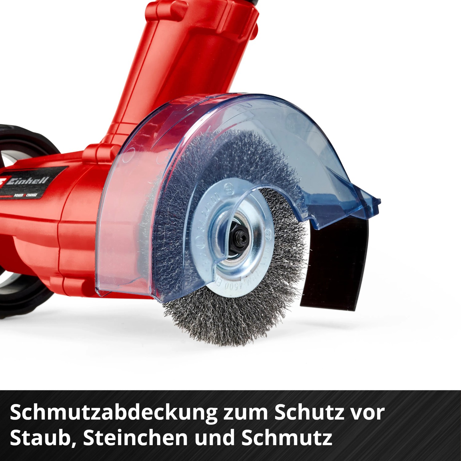 Einhell Akku-Fugenreiniger GC-CC 18 Li Solo mit Stahlbürste und Schutzabdeckung.