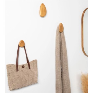 Terra Home Wandhaken Design Eiche, 3er Set. Holzgarderobenhaken im skandinavischen Stil mit Tasche und Schal.