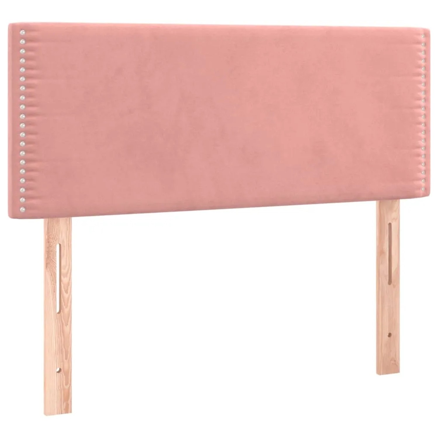 Rosa Boxspringbett Kopfteil aus Samt mit Holzfüßen, 100x200 cm.
