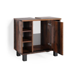 Vicco Waschbeckenunterschrank Fynn in Antikholz Optik, 60x54 cm, mit Tür und offenen Regalen.