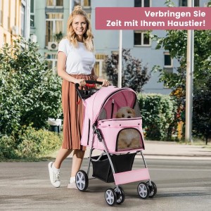 Costway Hundewagen Haustiere Buggy Bis 15 kg Pink