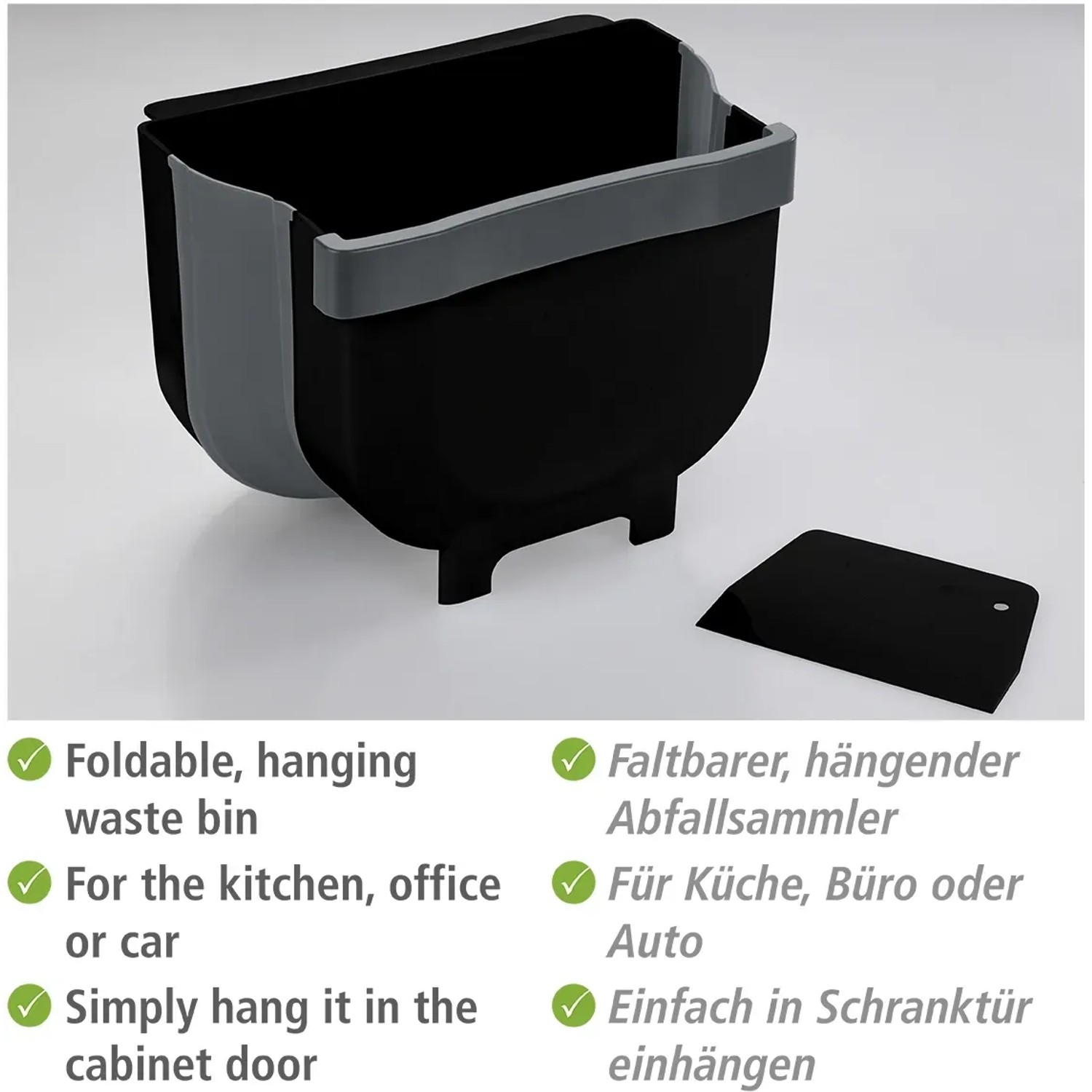 Wenko Tür-Abfalleimer Fago, 5 l, schwarz, faltbar für die Outdoor Küche.