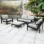 Home Deluxe Lounge-Set Rio L, 4-teilig, Aluminium schwarz/hellgrau, bestehend aus Sofa, 2 Sesseln und Hocker.