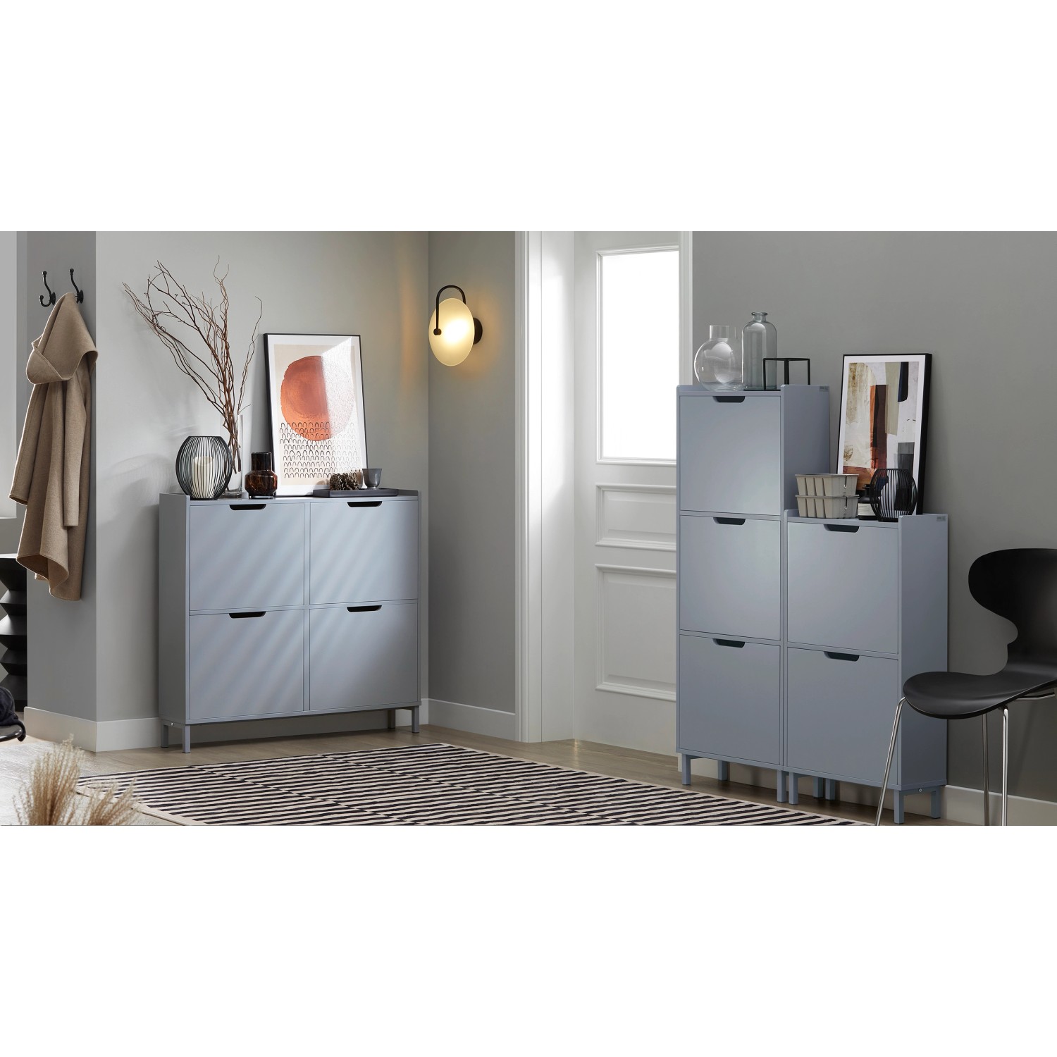 SoBuy Schuhkipper FSR100-HG, hellgraue Schuhkommode mit 4 Klappen für den Flur.