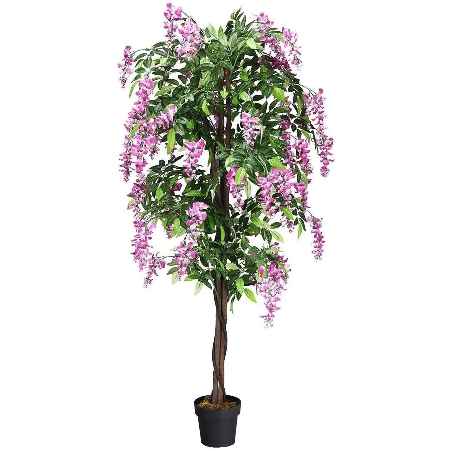 Costway Kunstpflanze mit Natürlichen Blättern & 2 Stämmen 180 cm