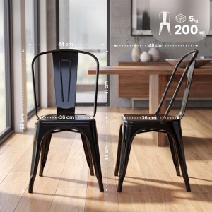 Schwarze CLP Stapelstühle Benedikt aus Metall, 89x48 cm, 200 kg Belastbarkeit. Für Esszimmer & Bistro.