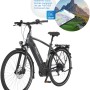 Graues Fischer E-Bike Viator 5.0i mit Diamantrahmen und Smartphone-Integration.