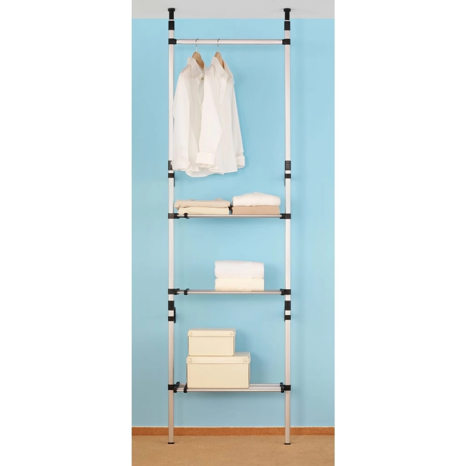vidaXL Teleskop-Garderobe mit Stangen und Regal Aluminium 321113_5