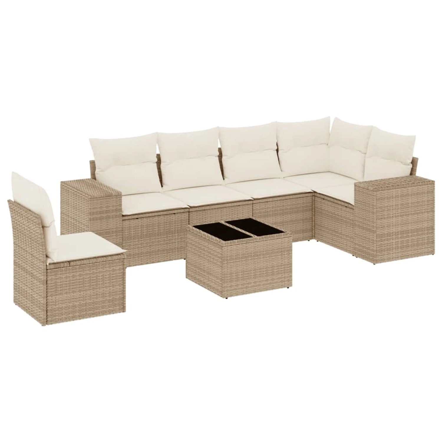 vidaXL 7-Tlg Garten-Sofagarnitur mit Kissen Beige Poly Rattan 3222637 günstig online kaufen
