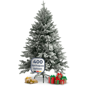 DELUKE Weihnachtsbaum Künstlich 160cm mit Schnee mit Lichterkette Nordfichte Spritzguss Tannenbaum Naturgetreu mit Baumständer