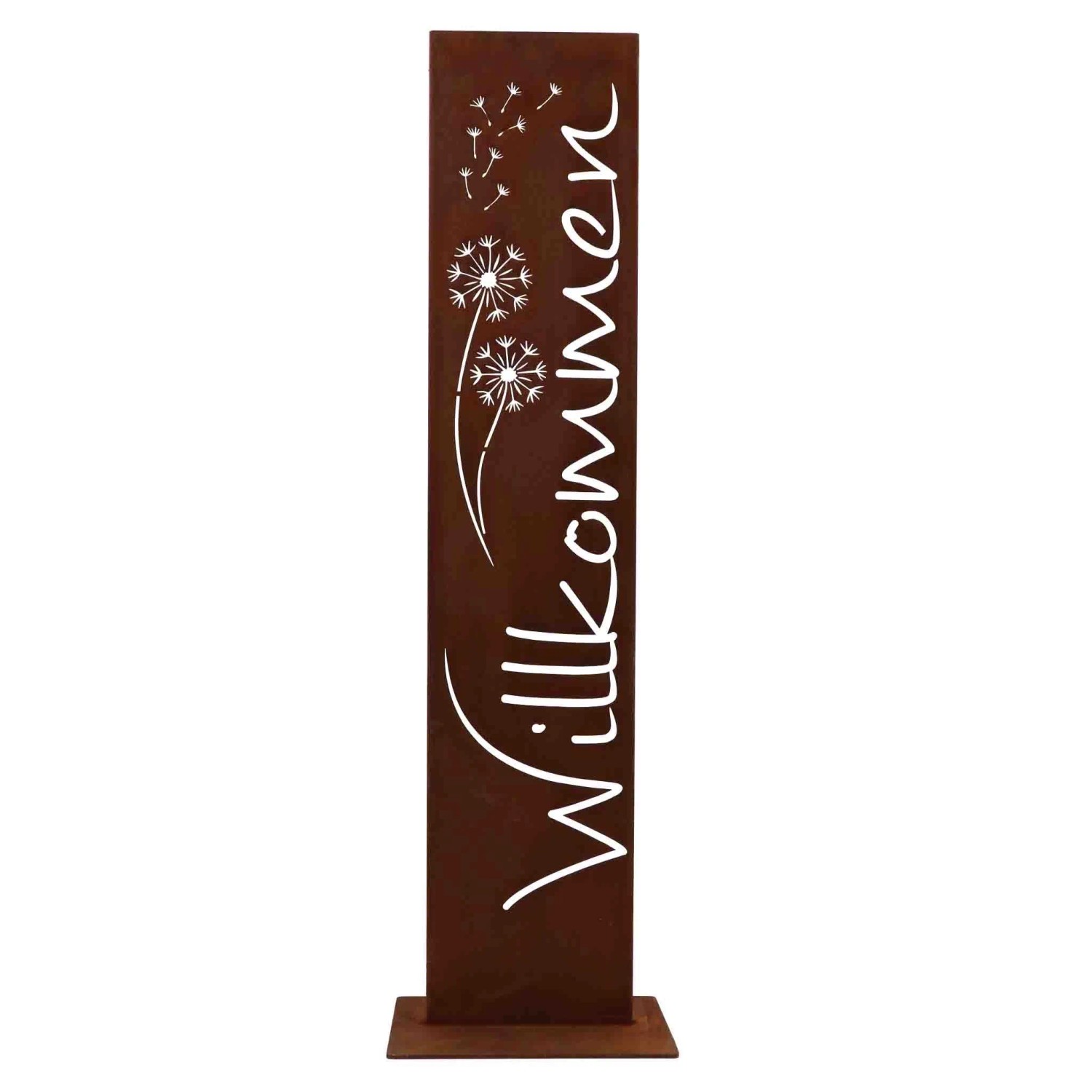 Rostikal Willkommen Stele Pusteblume 71 cm aus Cortenstahl  Gartendeko für Haustür und Eingang