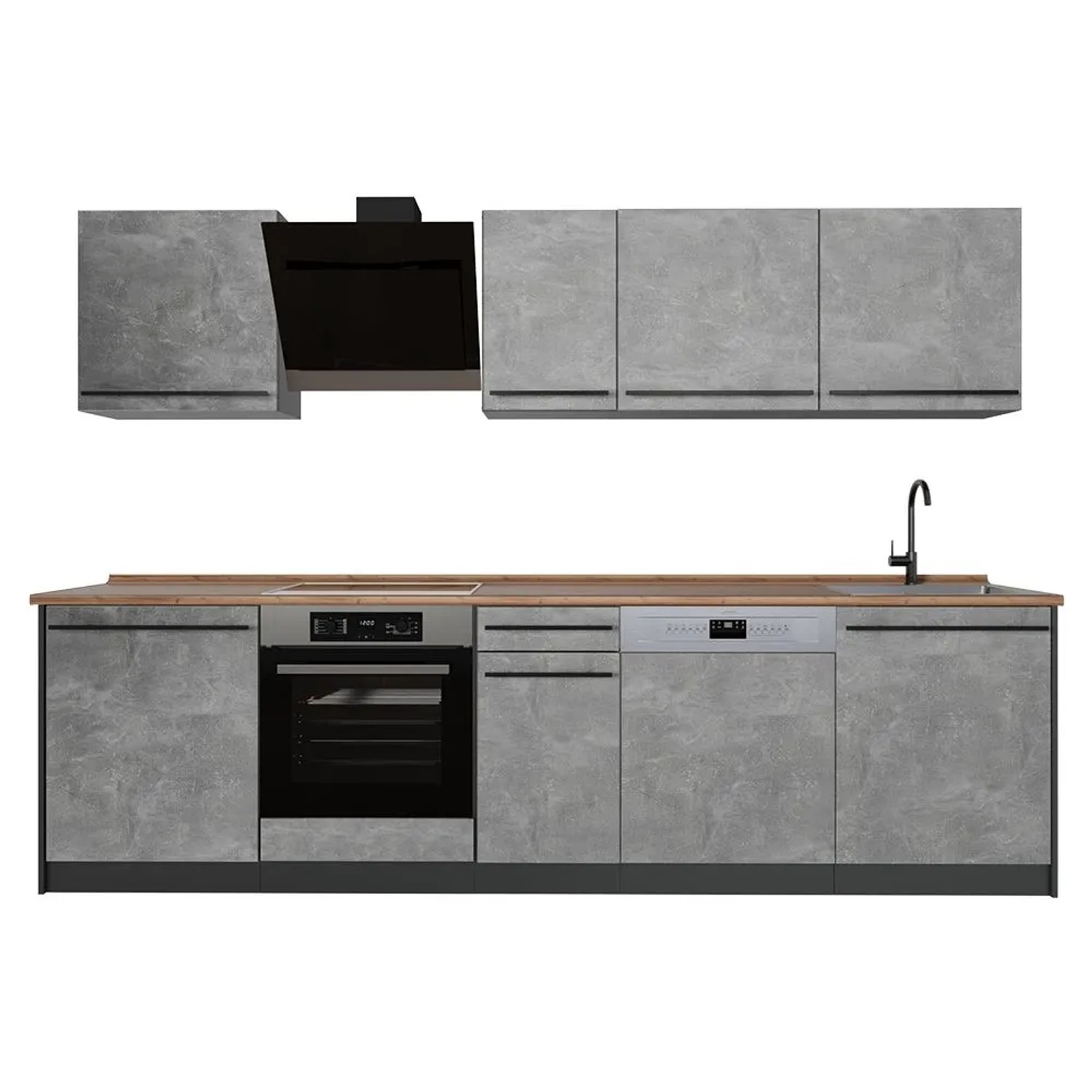 Vicco Küchenzeile R-Line Beton/Anthrazit 280 x 207 Arbeitsplatte Goldkraft Eiche Art Nr 67154