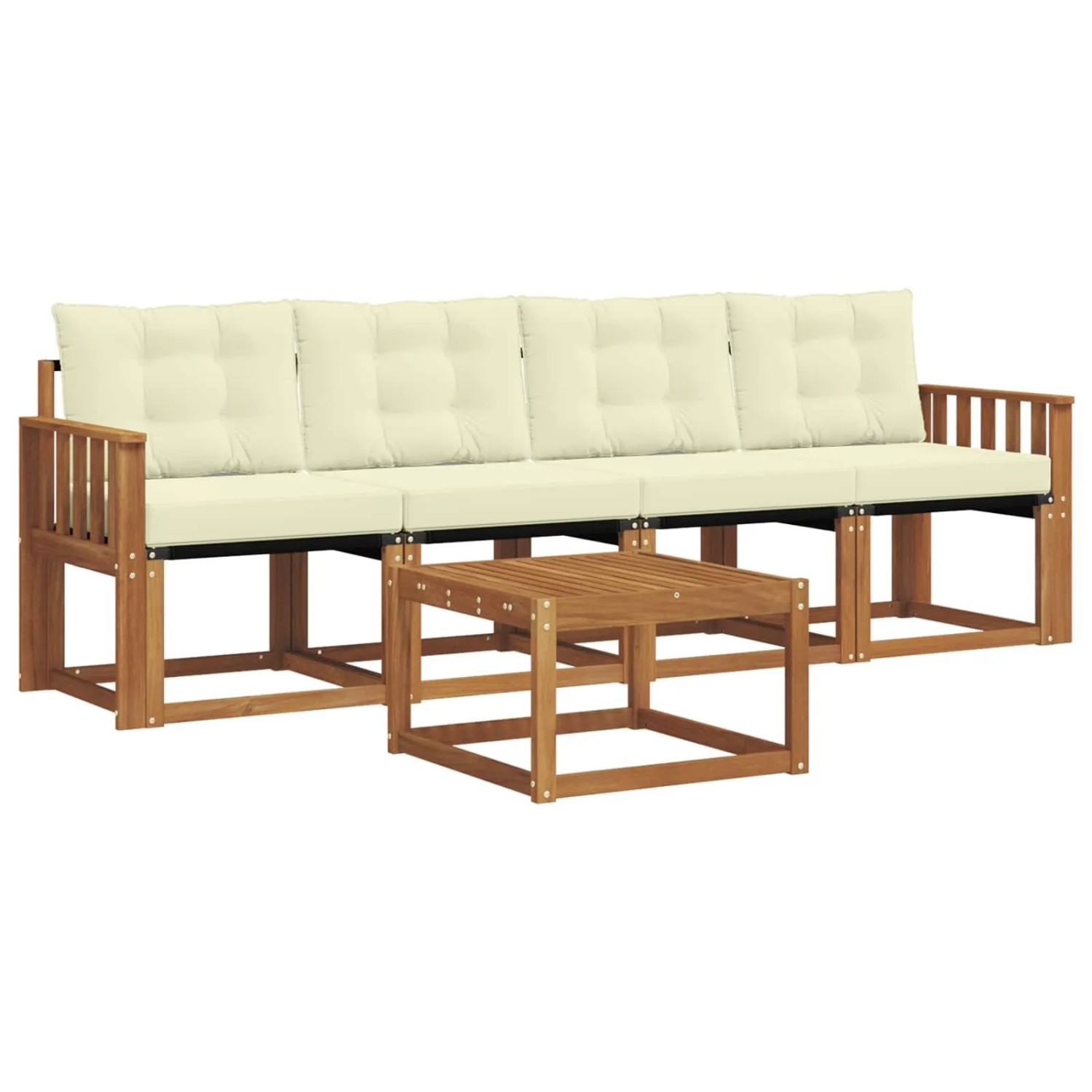 vidaXL Outdoor-Sofagarnitur mit Kissen 5-Tlg Natur und Creme 3368373