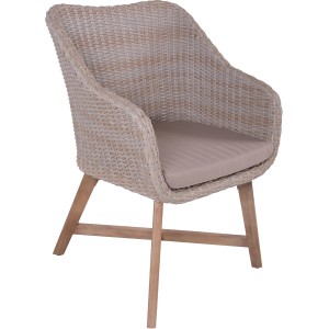 Garten Pleasure Sessel Oakland, 4er-Set, grau, mit Akazienholzbeinen und Sitzkissen.