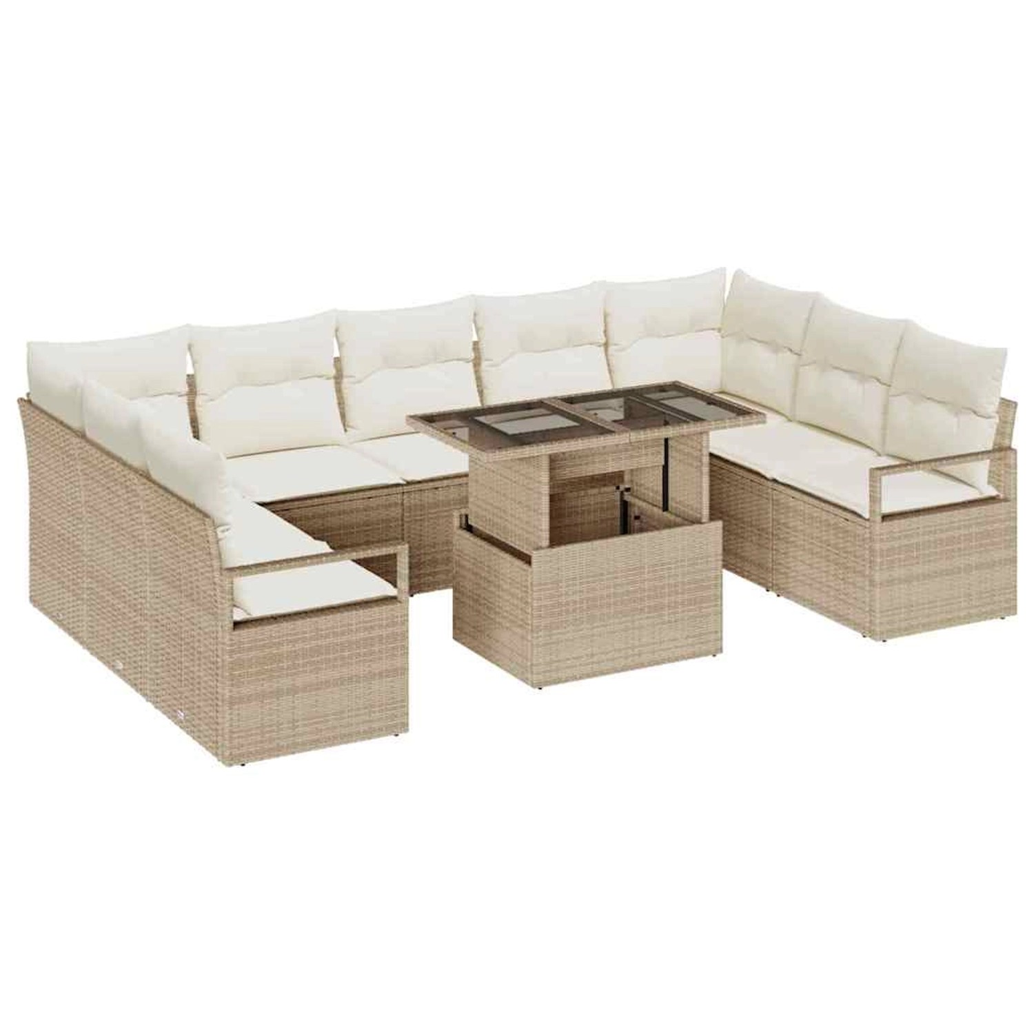 vidaXL Garten-Sofa-Set mit Speicher 10-Tlg Beige Poly Rattan 3357624 günstig online kaufen