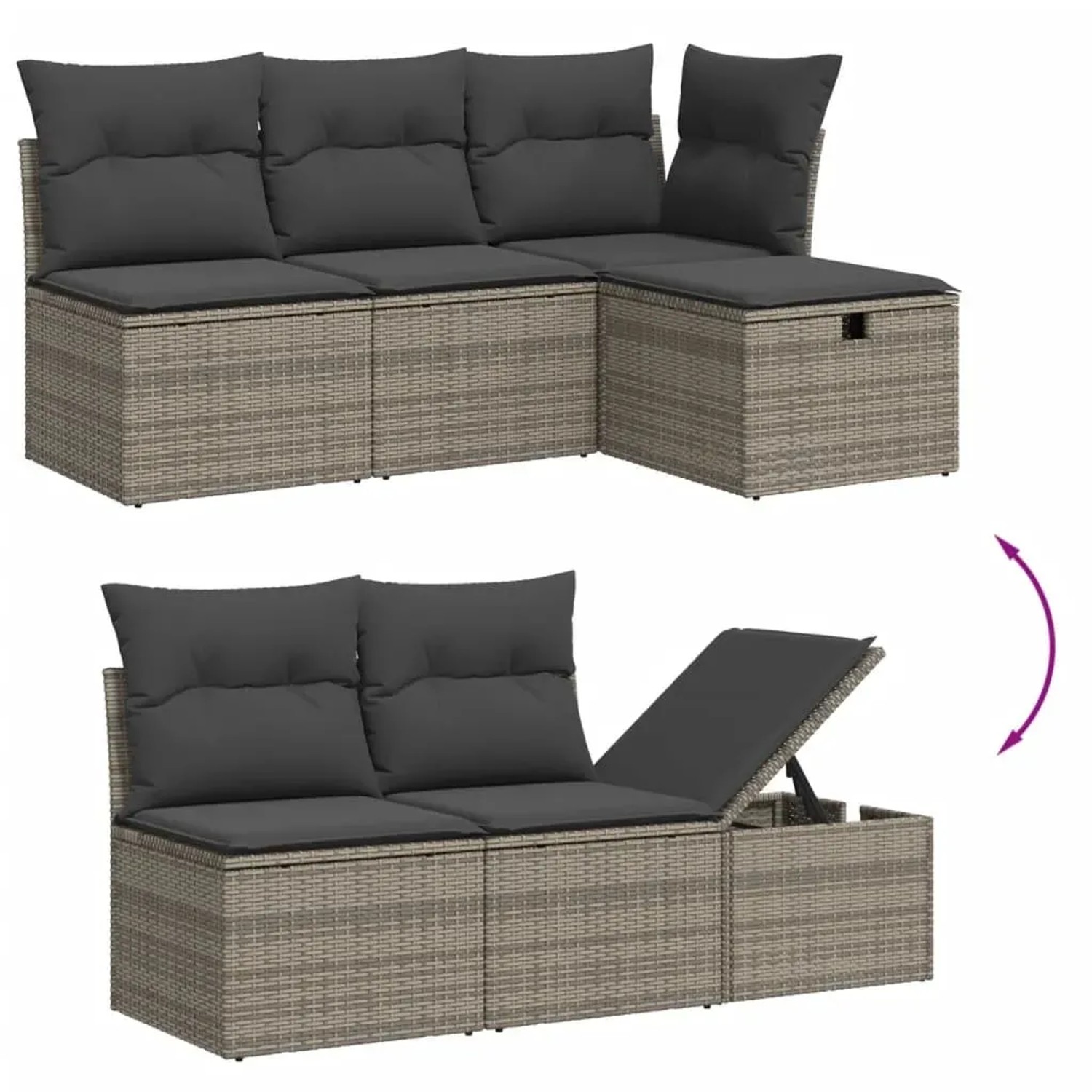 Graue 6-tlg. vidaXL Garten-Sofagarnitur aus Polyrattan mit Kissen.