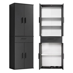 Anthrazitfarbener Büroschrank mit Fächern und Schublade, Mehrzweck- oder Aufbewahrungsschrank.