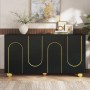 Schwarzes Merax Sideboard mit 4 Türen, goldenen Bogenlinien und kugelförmigen Metallfüßen für Wohnzimmer.