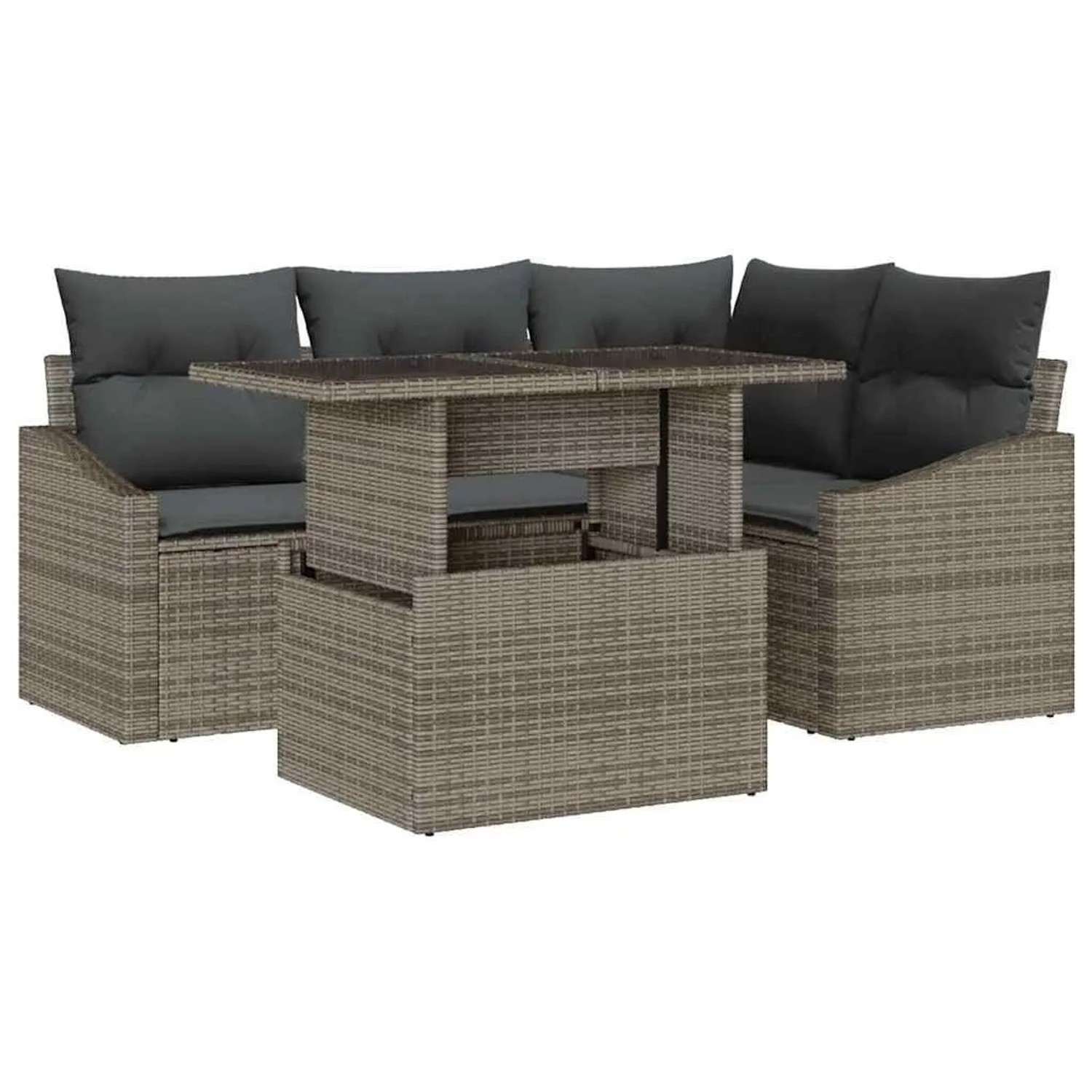 vidaXL Gartensofa-set mit Kissen mit Speicher 5-Tlg Grau Poly-Rattan 334899 günstig online kaufen