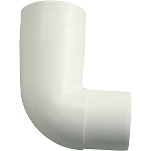 Weißer Marley Rohrbogen 87 Grad DN 53 für Kunststoff-Dachrinnen.