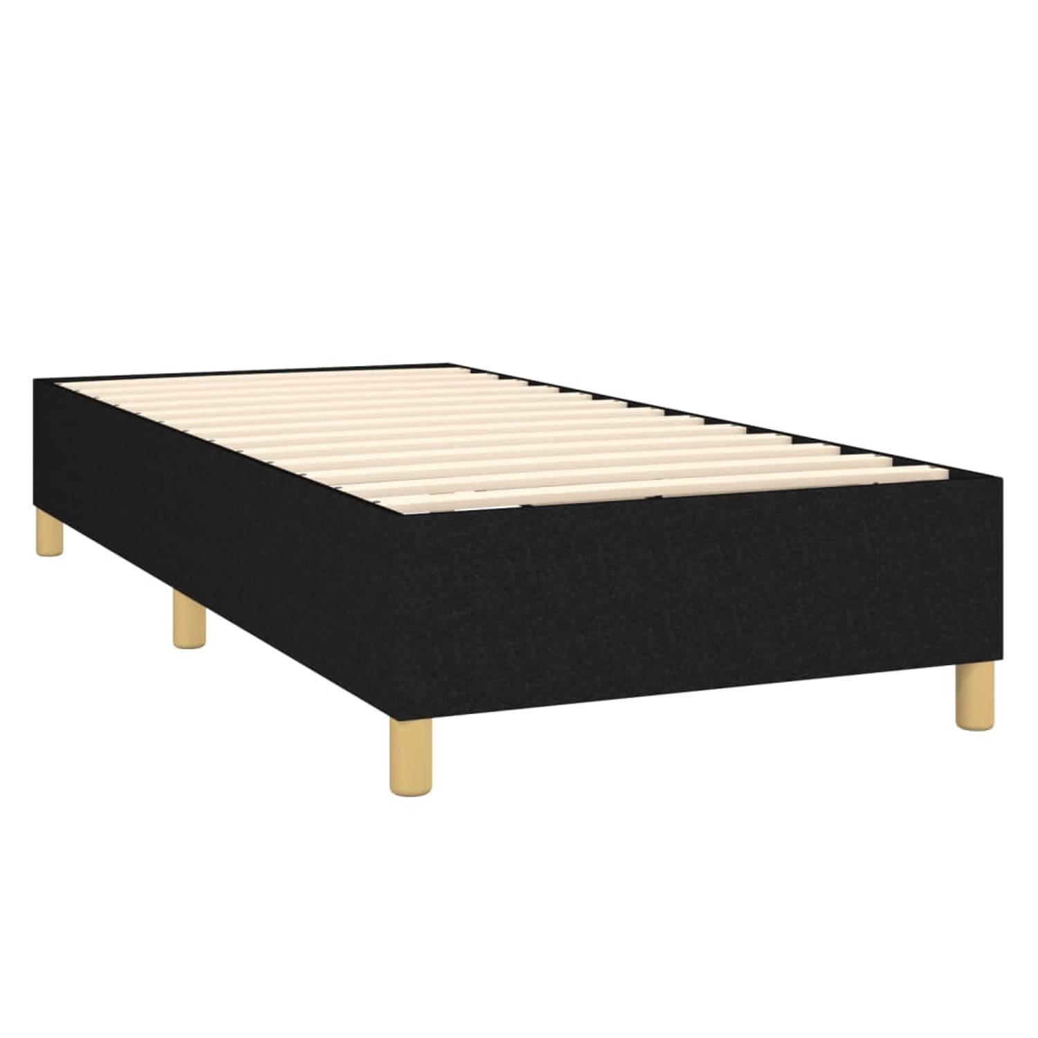 Schwarzes vidaXL Boxspringbett 80x200 cm mit Lattenrost und hellen Holzfüßen.
