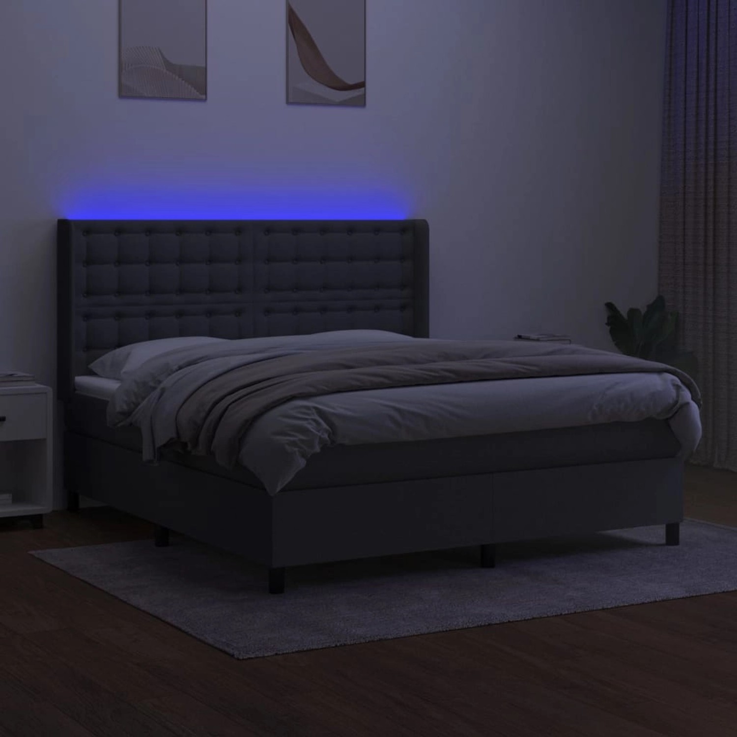 vidaXL Boxspringbett mit Matratze & LED Dunkelgrau 160x200 cm Stoff 3138646 günstig online kaufen