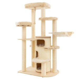 Costway Kratzbaum Holz Aktivitätsbaum Mehrstöckig Katzenmöbel Beige
