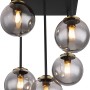 Moderne Globo Deckenleuchte Jorge, 5-flammig, schwarz matt mit Rauchglas-Kugeln.