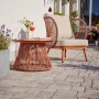 Balkontisch Bandon in Terrakotta, Ø 70 cm, mit Glasplatte und Seilbespannung. Ideal für Balkon und Terrasse.