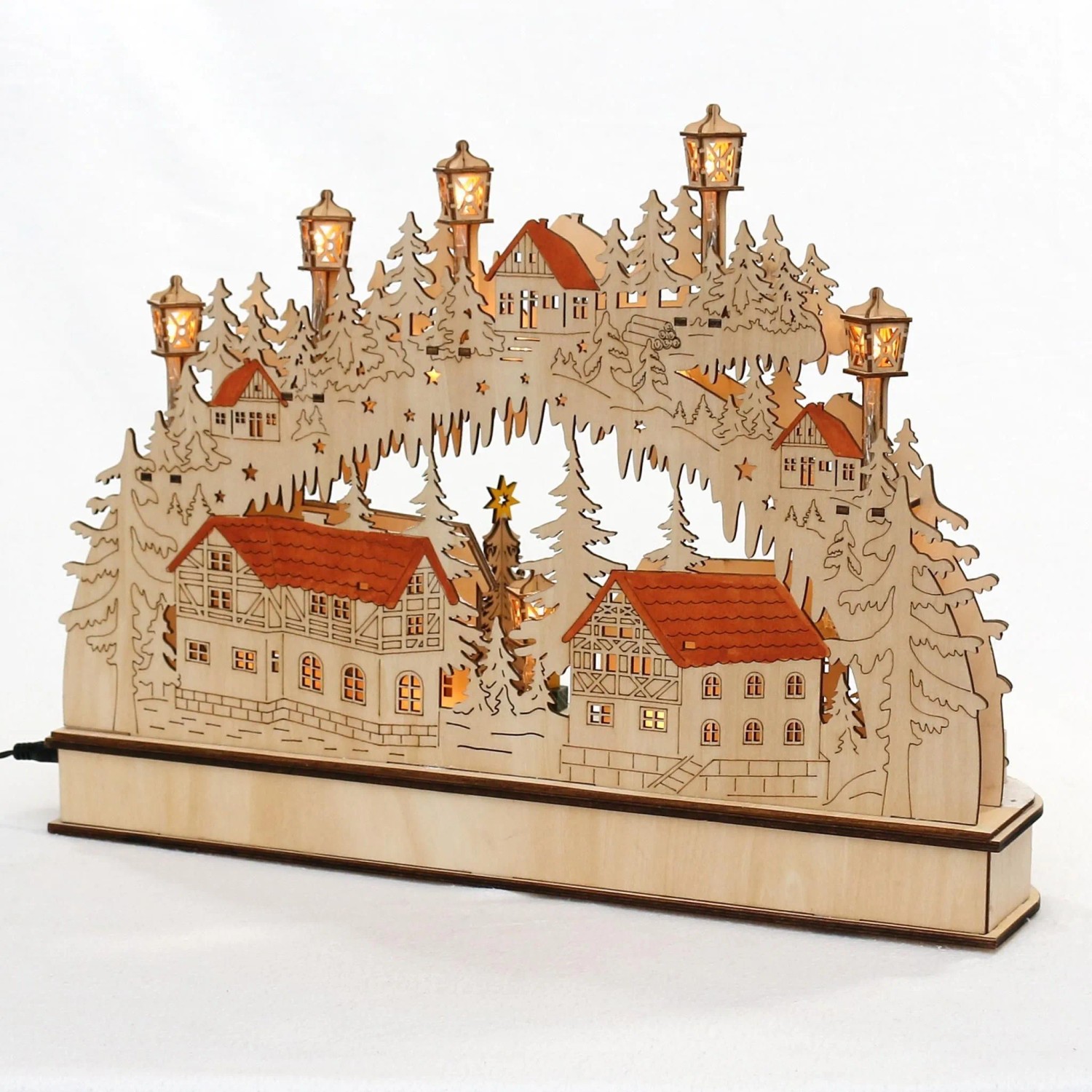 Dekohelden24 LED Holz Schwibbogen mit Bewegtem Weihnachtsbaum Inklusive Netzteil und Batteriebetrieb Möglich mit Wanderfiguren L/B/H 45 x 12 x 35 cm_3
