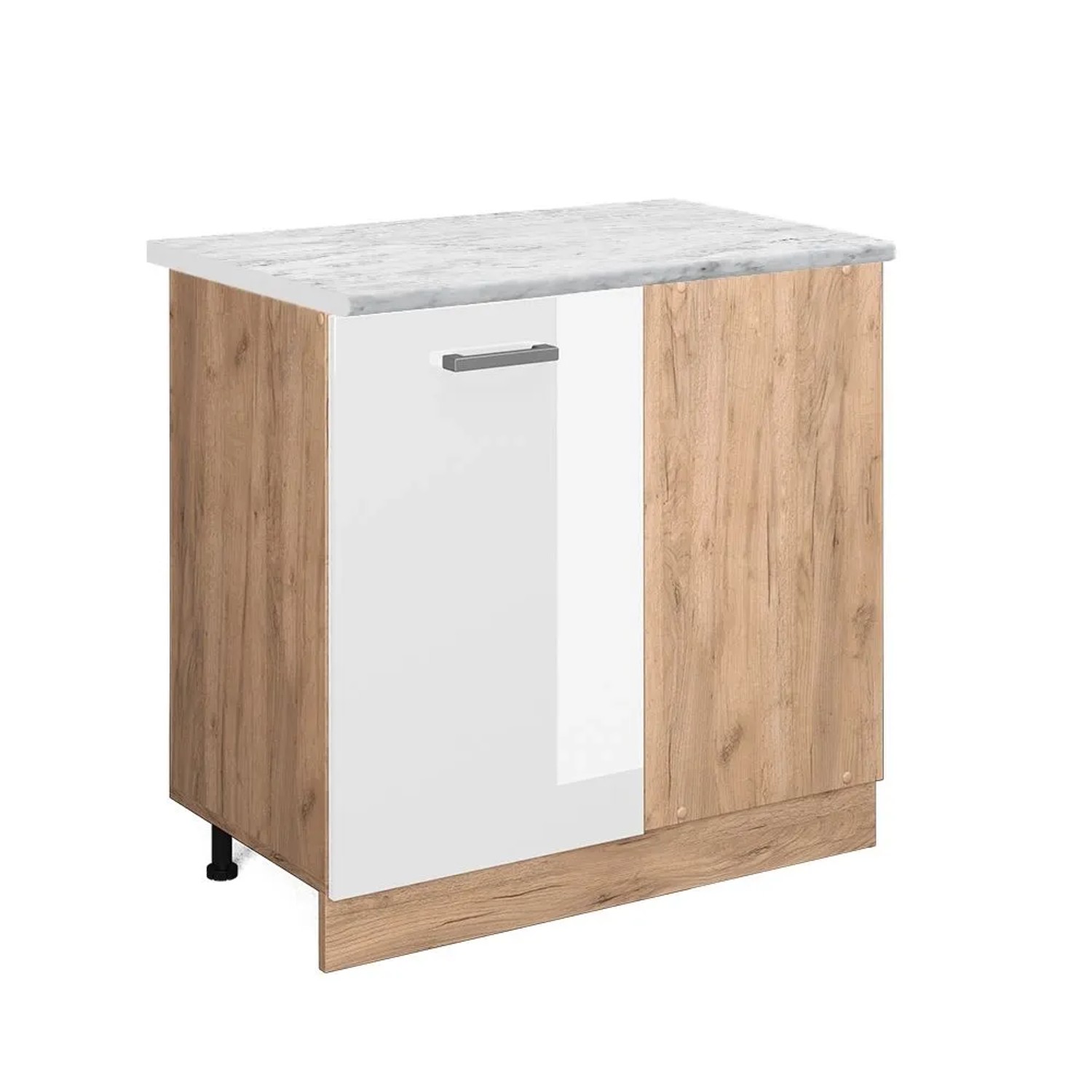 Vicco Eckunterschrank R-Line Weiß Hochglanz Goldkraft Eiche 86 cm AP Marmor