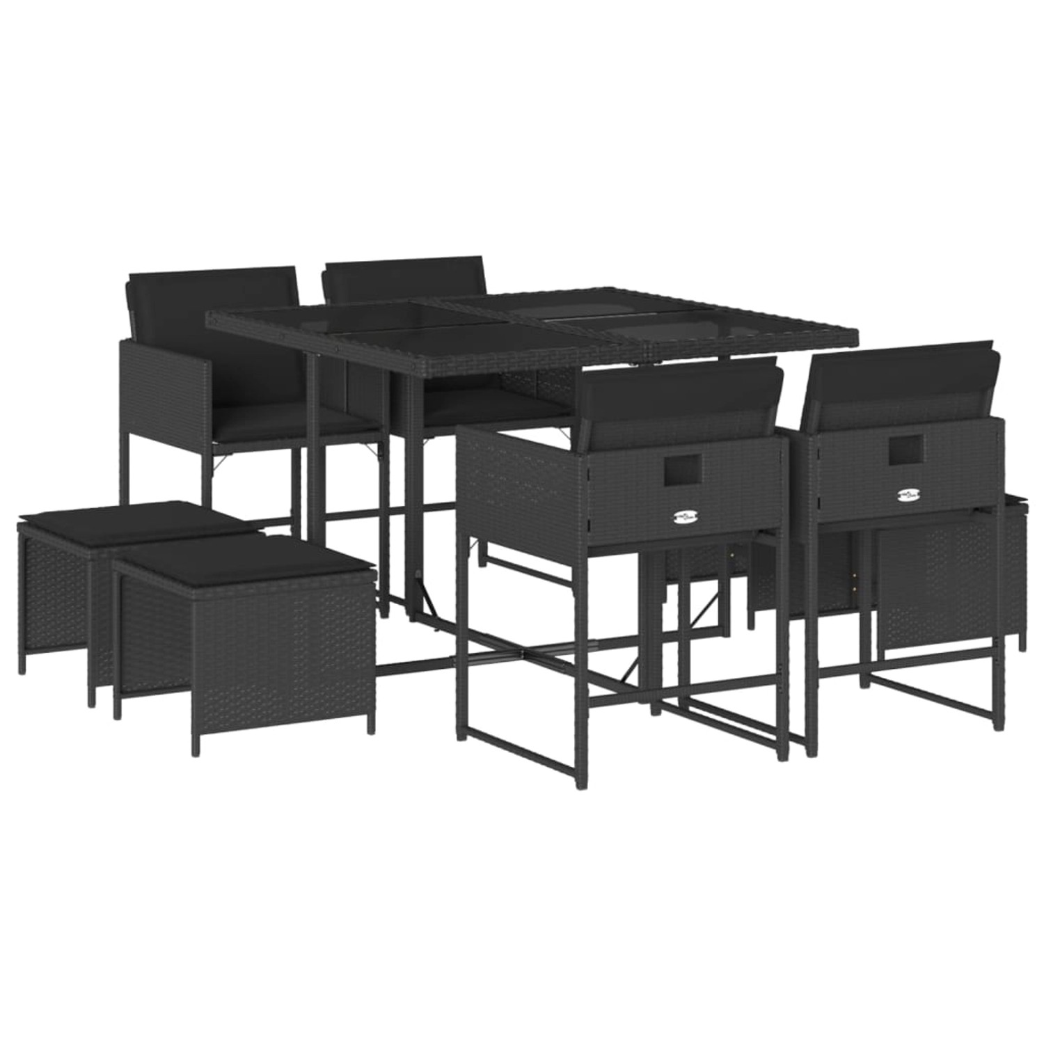 vidaXL 9-Tlg Garten-Essgruppe mit Kissen Schwarz Poly Rattan 3211315