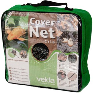Verpacktes Velda Teich-Abdecknetz 2x3m zum Schutz vor Laub und Reihern, inklusive Erdspieße.